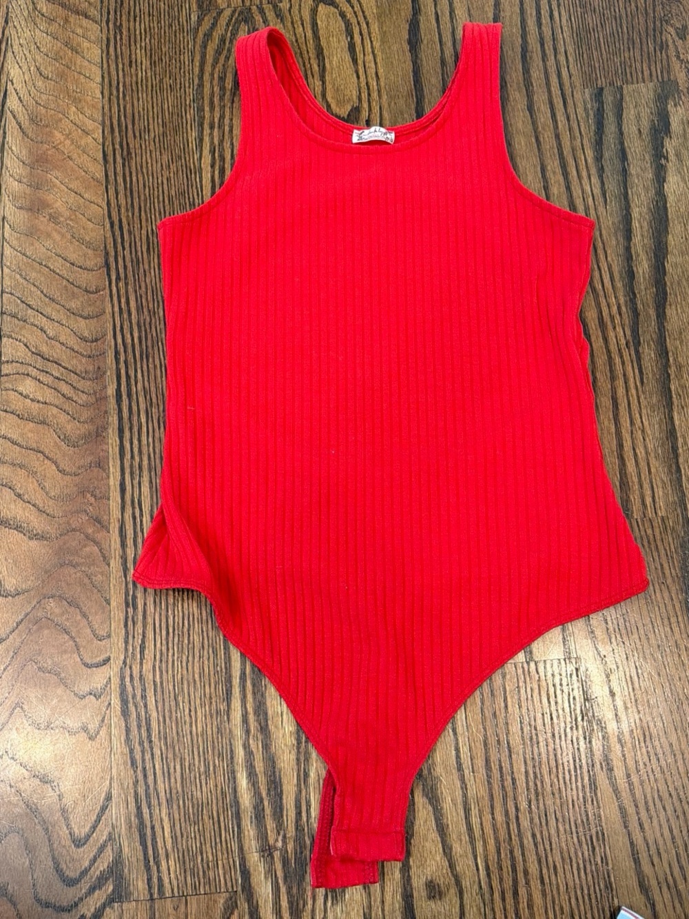 Free People Red Ribbed Scoop Neck Bodysuit